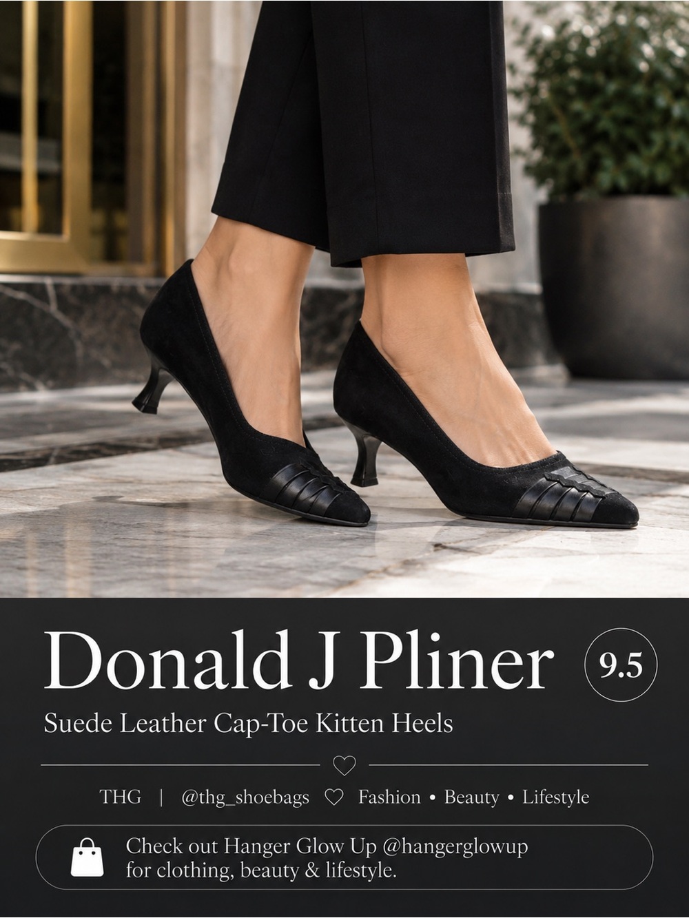Donald J Pliner Black Suede Leather Cap Toe Kitten Heels 9.5M